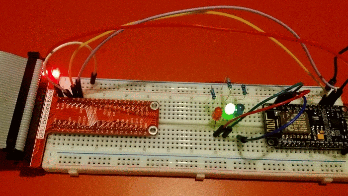 Flashing LEDs on the NodeMCU, controlled by the Raspberry Pi