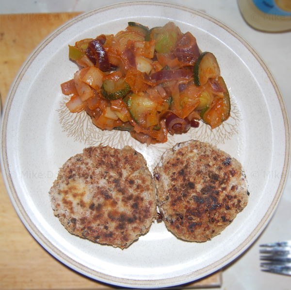 Bean and Bulgar Wheat Burgers with pesto vegetables