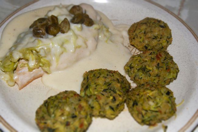 Chicken mornay with courgette dumplings