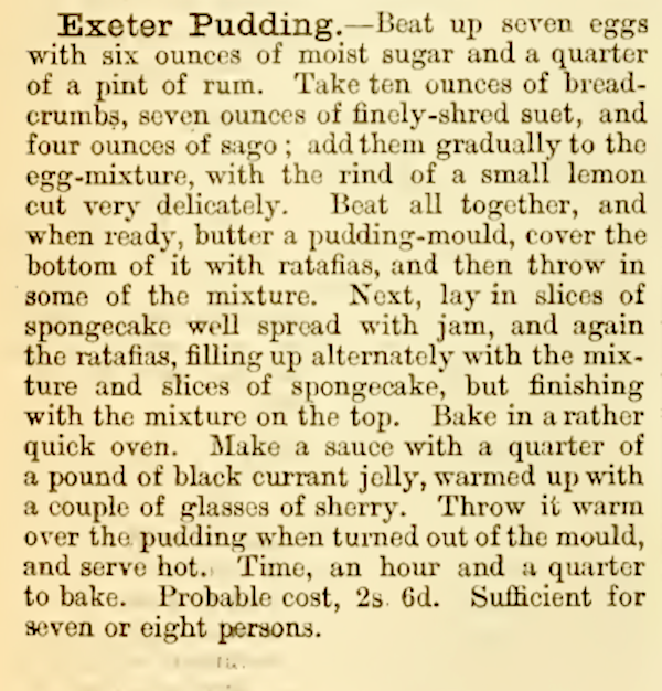 Exeter Pudding recipe from Cassell's Dictionary of Cookery