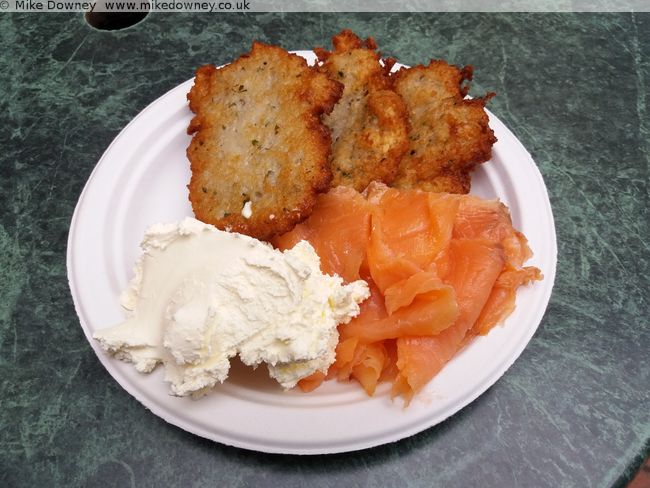 Potato pancakes with salmon