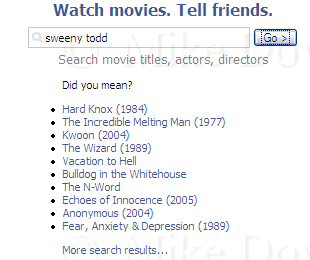 Facebook Movies application fails to find a match for a mis-spelt sweeney todd